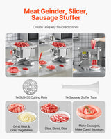 Front view of the three in one grinder, slicer and dicer with feed tray