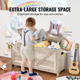 Gray wooden kids toy box storage bench chest - view 3