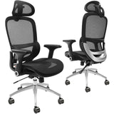 Wongan Hills mesh office chair with high back, lumbar and head support at a desk