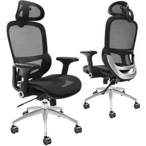 Wongan Hills mesh office chair with high back, lumbar and head support at a desk