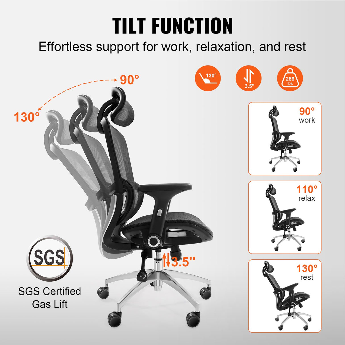 Wongan Hills mesh office chair with high back, lumbar and head support at a desk