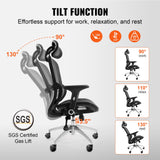Wongan Hills mesh office chair with high back, lumbar and head support at a desk