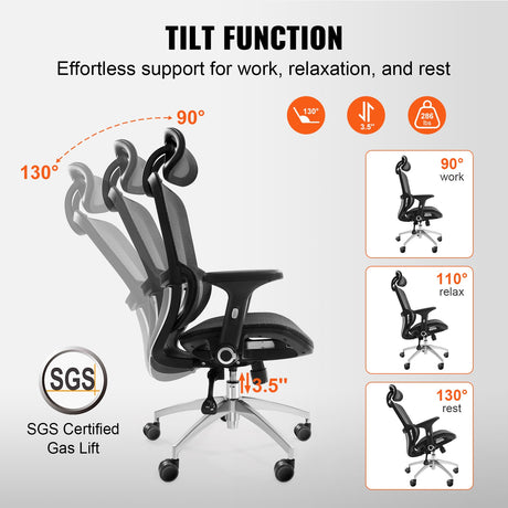 Wongan Hills mesh office chair with high back, lumbar and head support at a desk
