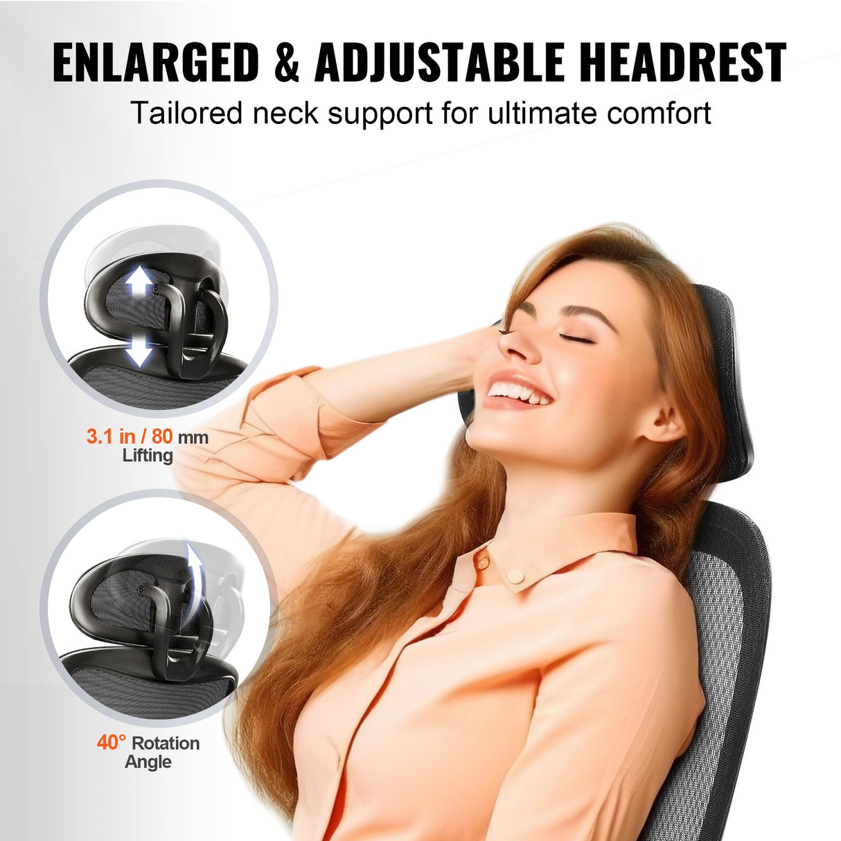 Wongan Hills mesh office chair with high back, lumbar and head support at a desk