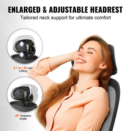 Wongan Hills mesh office chair with high back, lumbar and head support at a desk