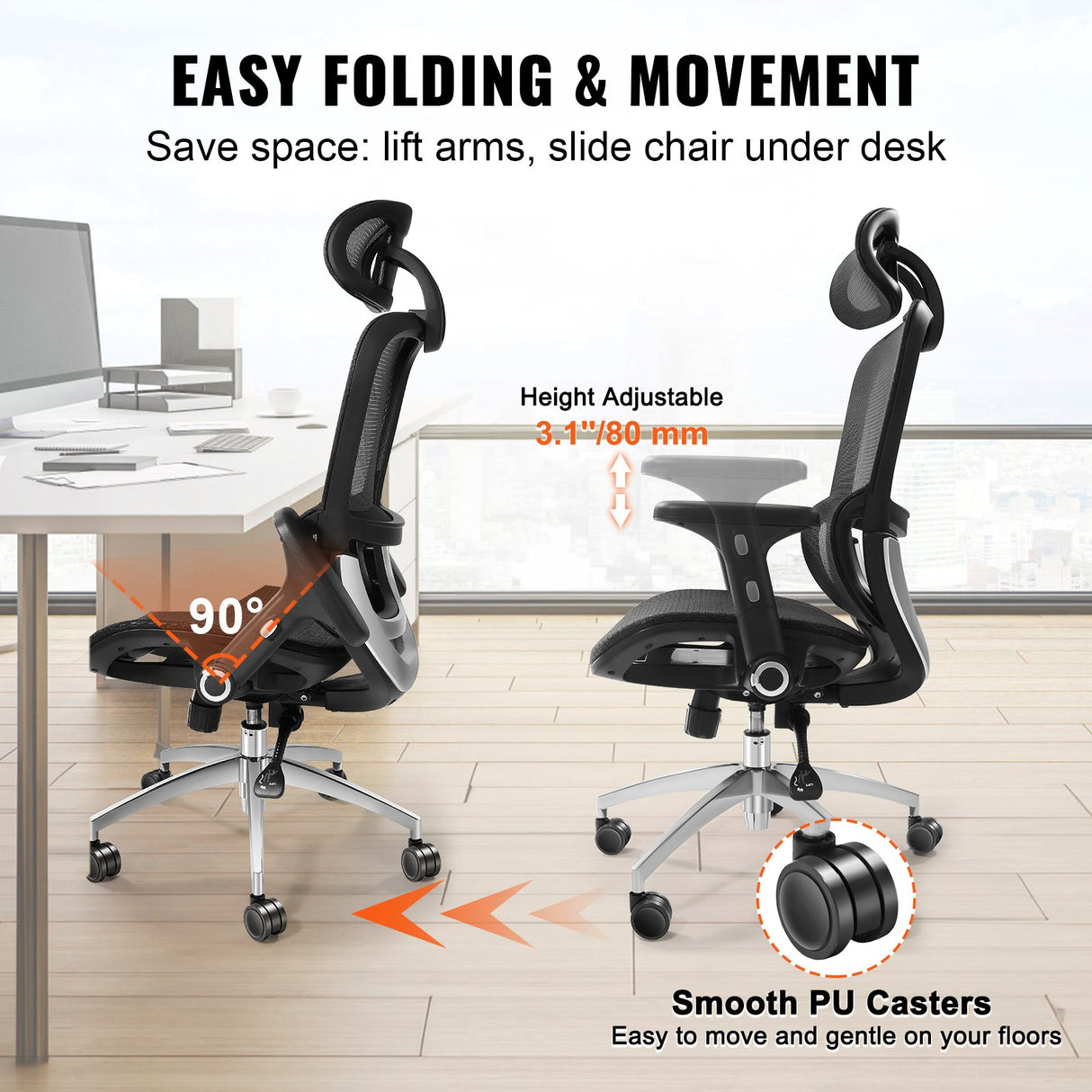 Wongan Hills mesh office chair with high back, lumbar and head support at a desk
