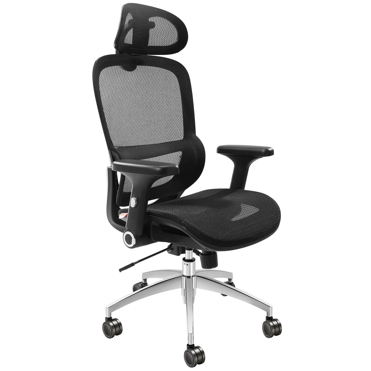 Wongan Hills mesh office chair with high back, lumbar and head support at a desk