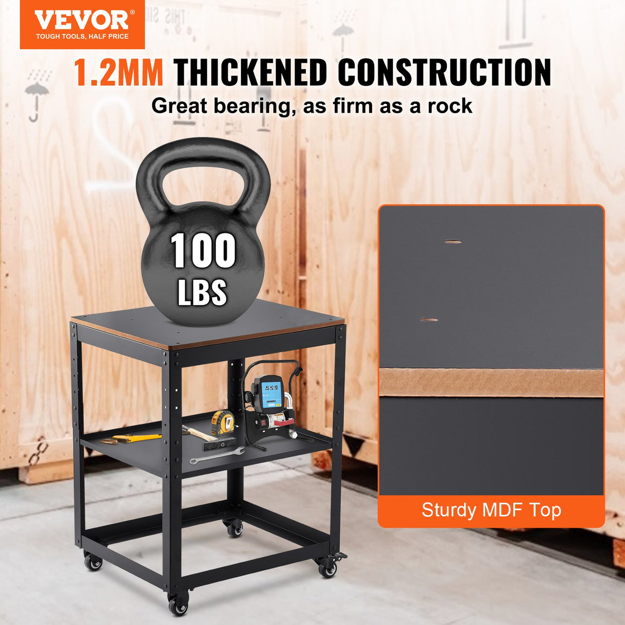 Rolling planer stand with storage shelf and casters
