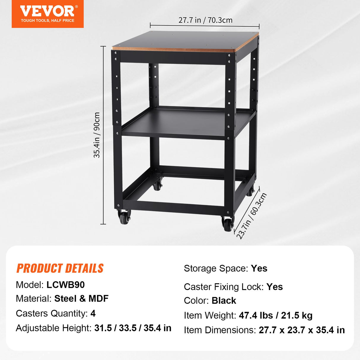 Rolling planer stand with storage shelf and casters