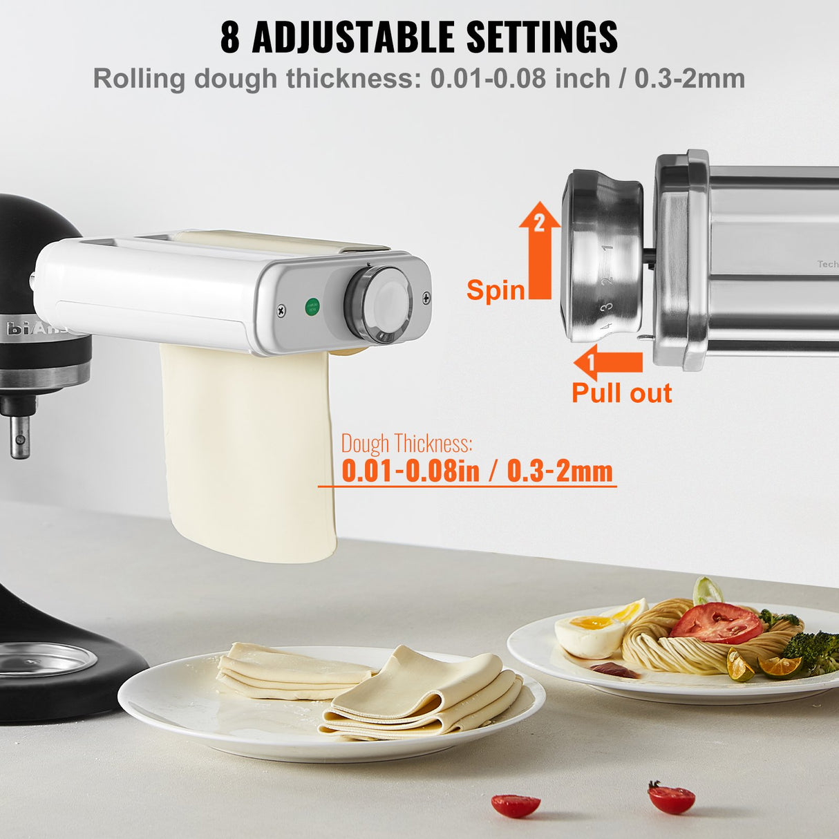 Thickness adjustment knob with eight settings