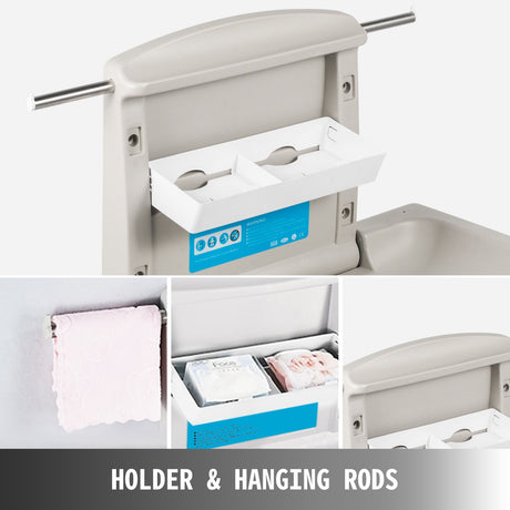 Wall mounted fold down baby change station in grey