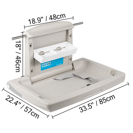 Wall mounted fold down baby change station in grey