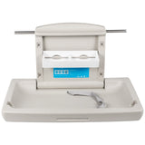 Wall mounted fold down baby change station in grey