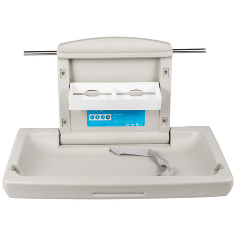 Wall mounted fold down baby change station in grey
