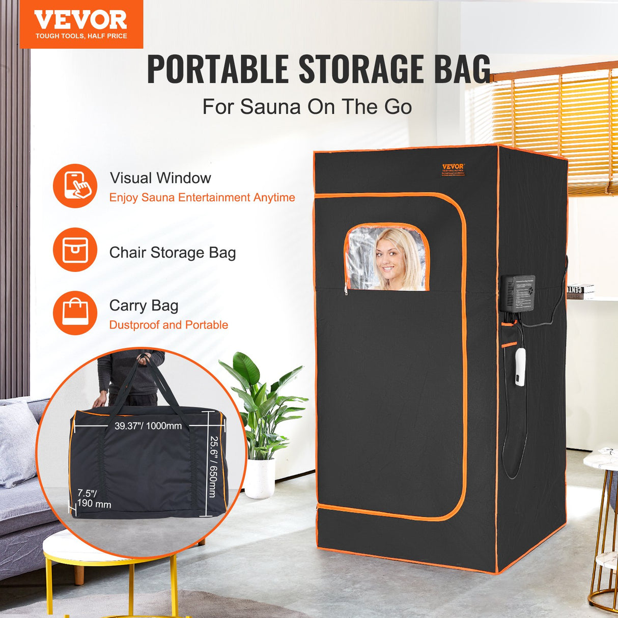 Portable far infrared sauna tent, 1400W with foldable chair