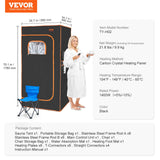 Portable far infrared sauna tent, 1400W with foldable chair