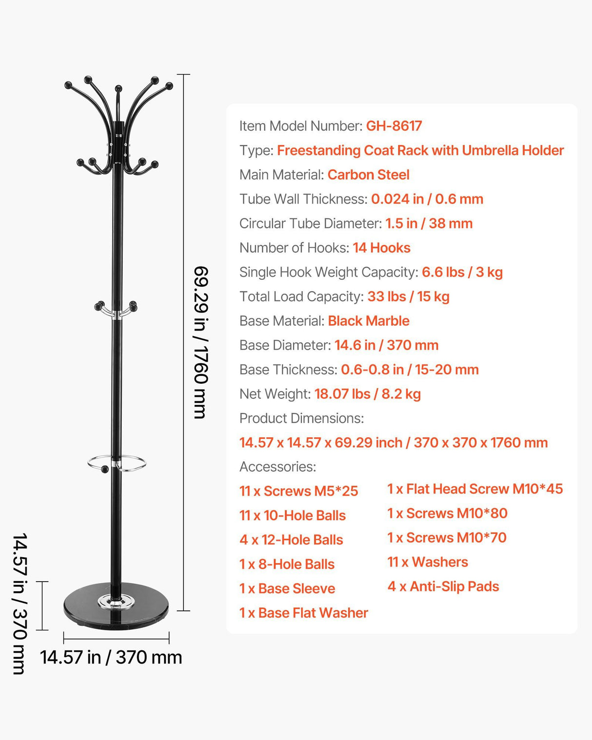 Point Lonsdale Marble Base Coat Stand with Umbrella Holder