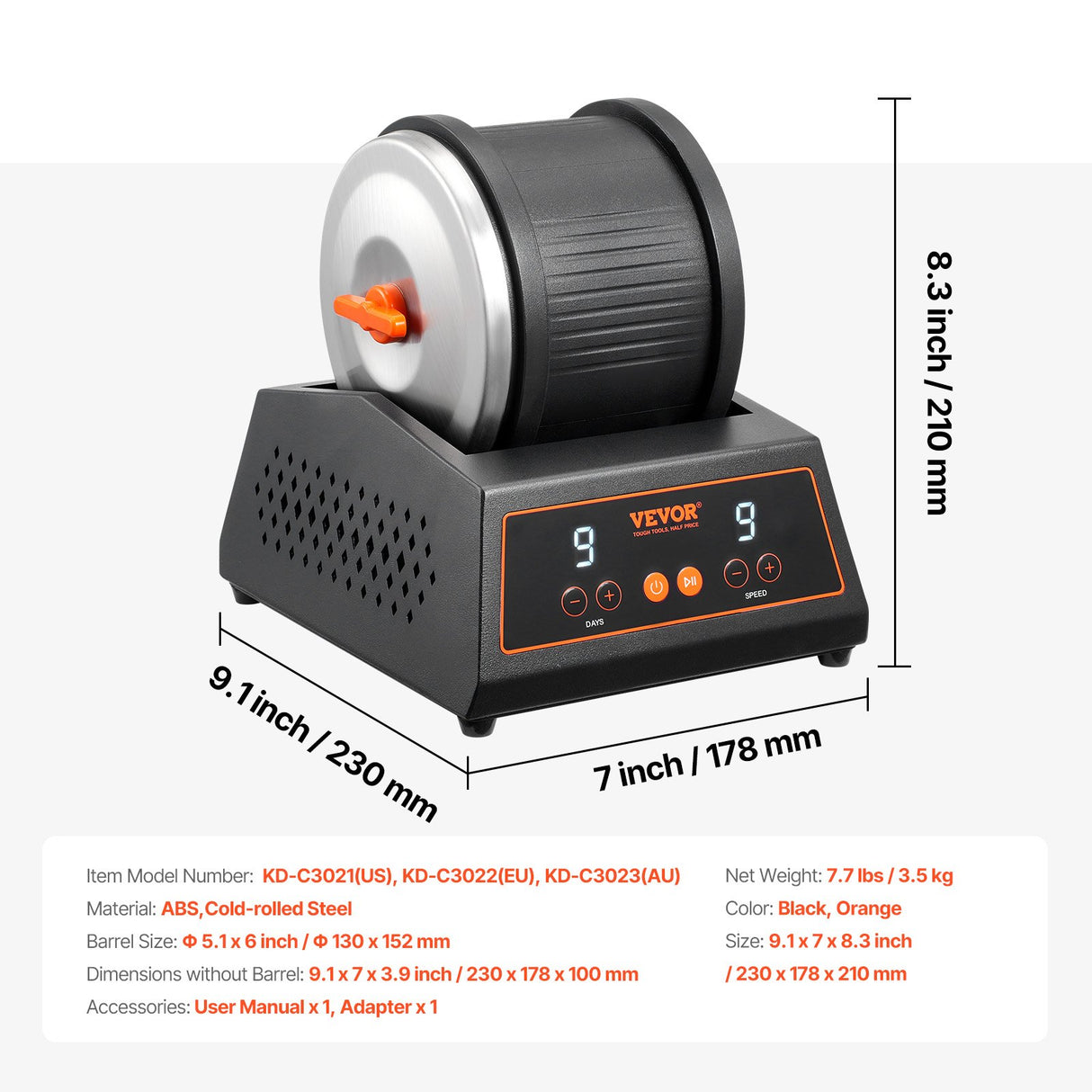 Cold rolled steel base with anti slip pads on the rock tumbler