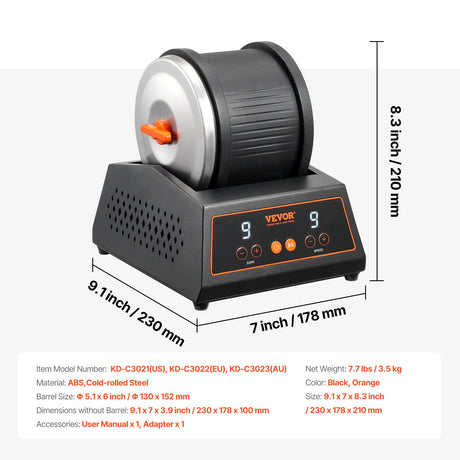 Cold rolled steel base with anti slip pads on the rock tumbler