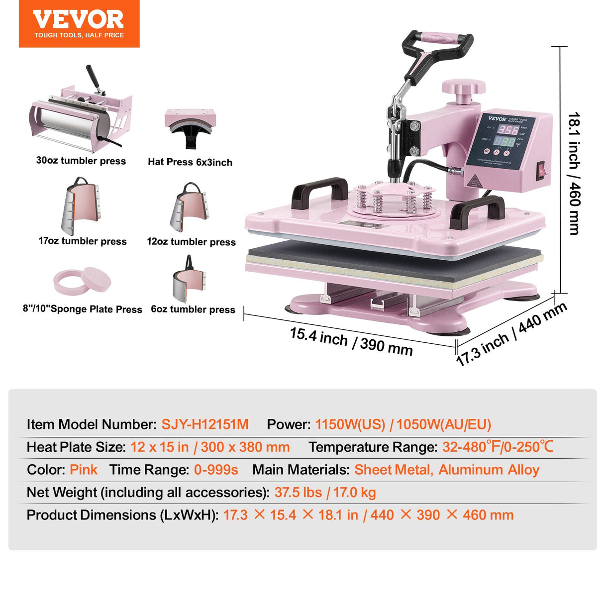 Hat press attachment fitted to the pink 8 in 1 heat press