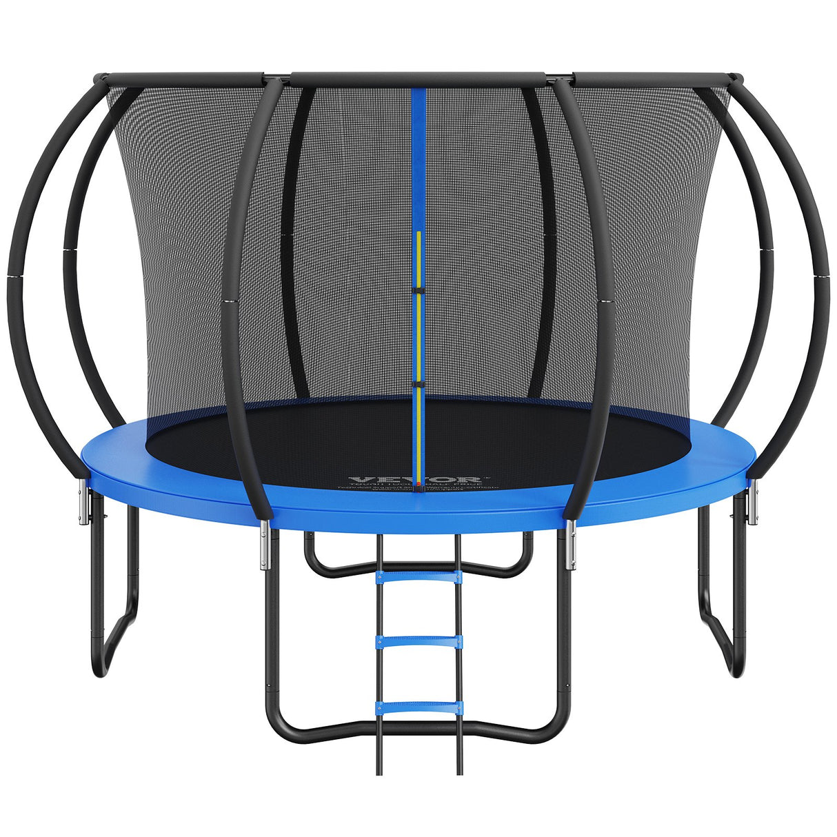 Round 10ft trampoline with full enclosure net, curved poles and access ladder