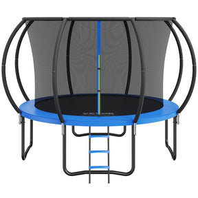 Round 10ft trampoline with full enclosure net, curved poles and access ladder