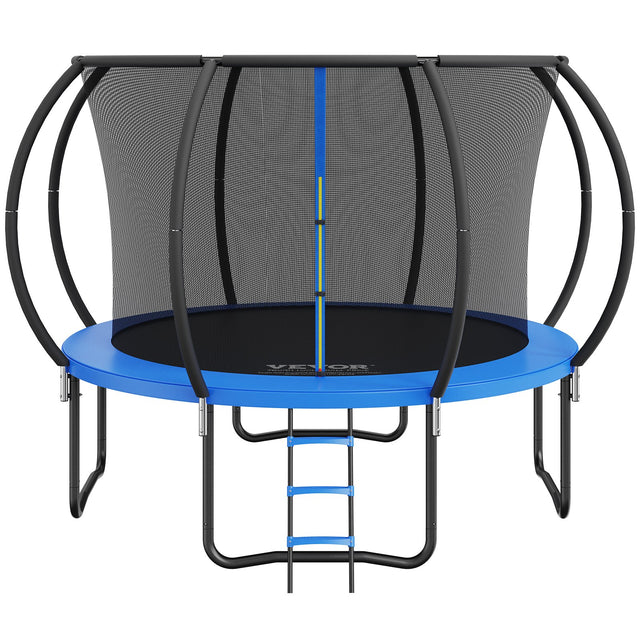 Round 10ft trampoline with full enclosure net, curved poles and access ladder