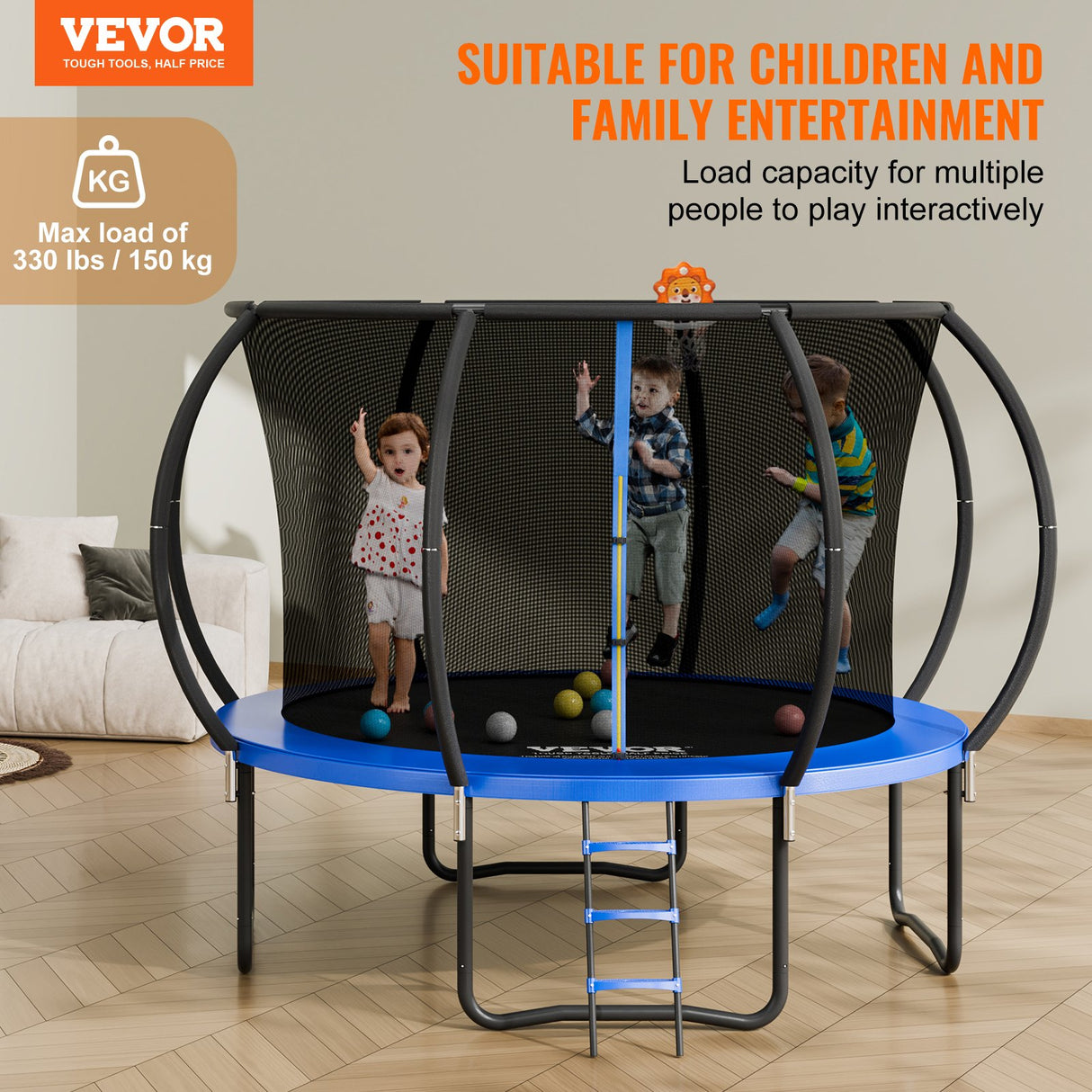 Keppel Round Trampoline with Enclosure and Ladder, 10ft