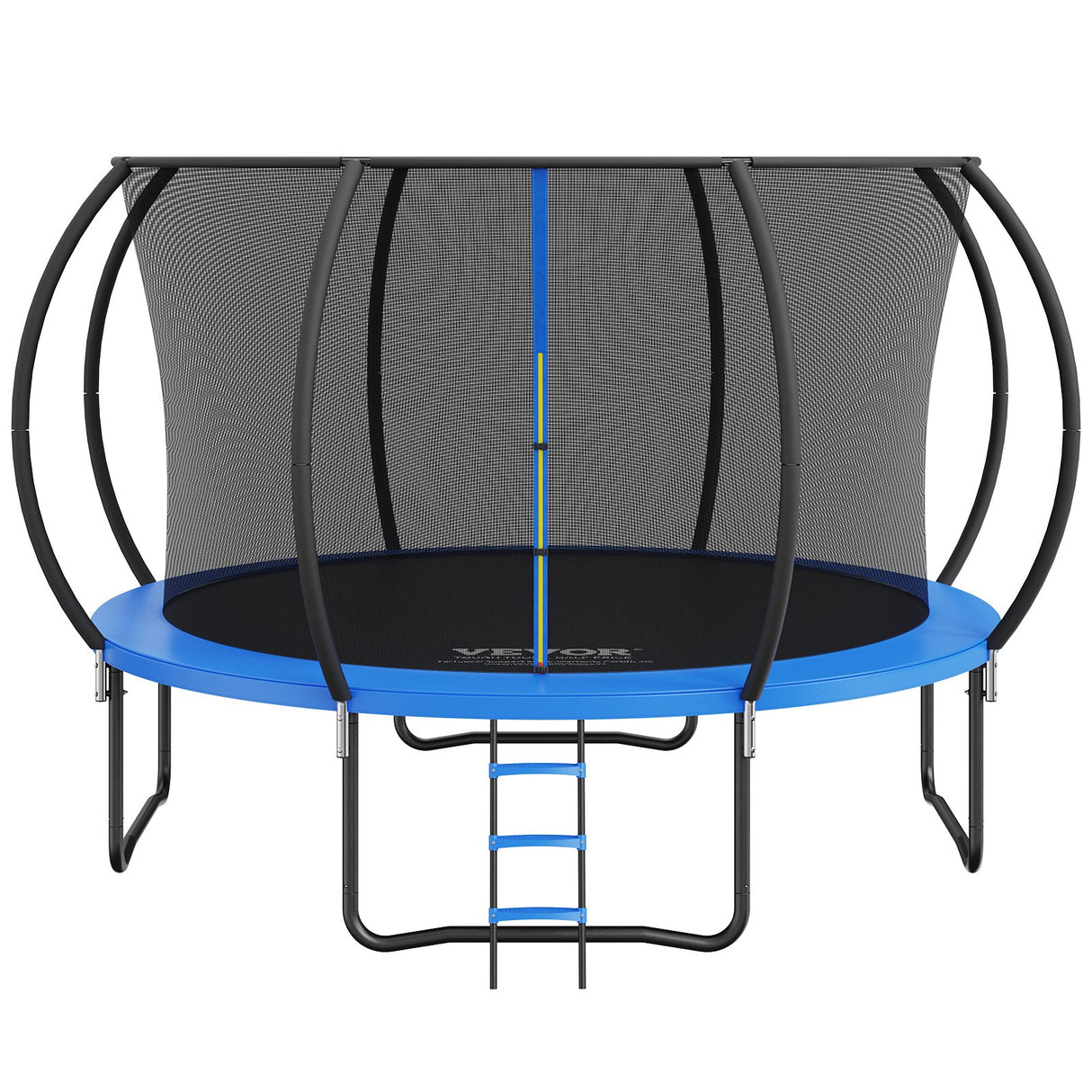 Round 12ft trampoline with full enclosure net, curved poles and access ladder
