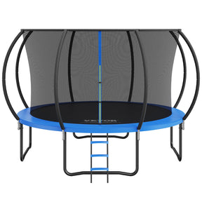 Round 12ft trampoline with full enclosure net, curved poles and access ladder