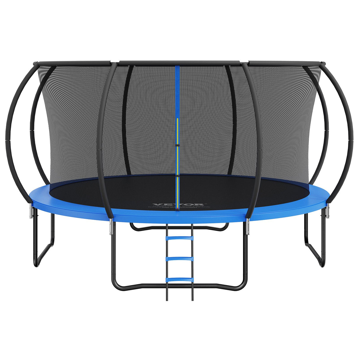 Round 14ft trampoline with full enclosure net, curved poles and access ladder