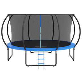 Round 14ft trampoline with full enclosure net, curved poles and access ladder