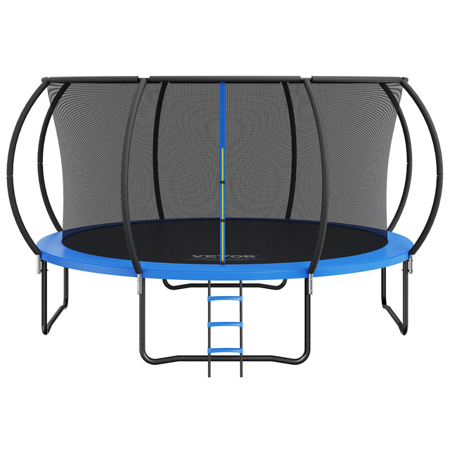 Round 14ft trampoline with full enclosure net, curved poles and access ladder