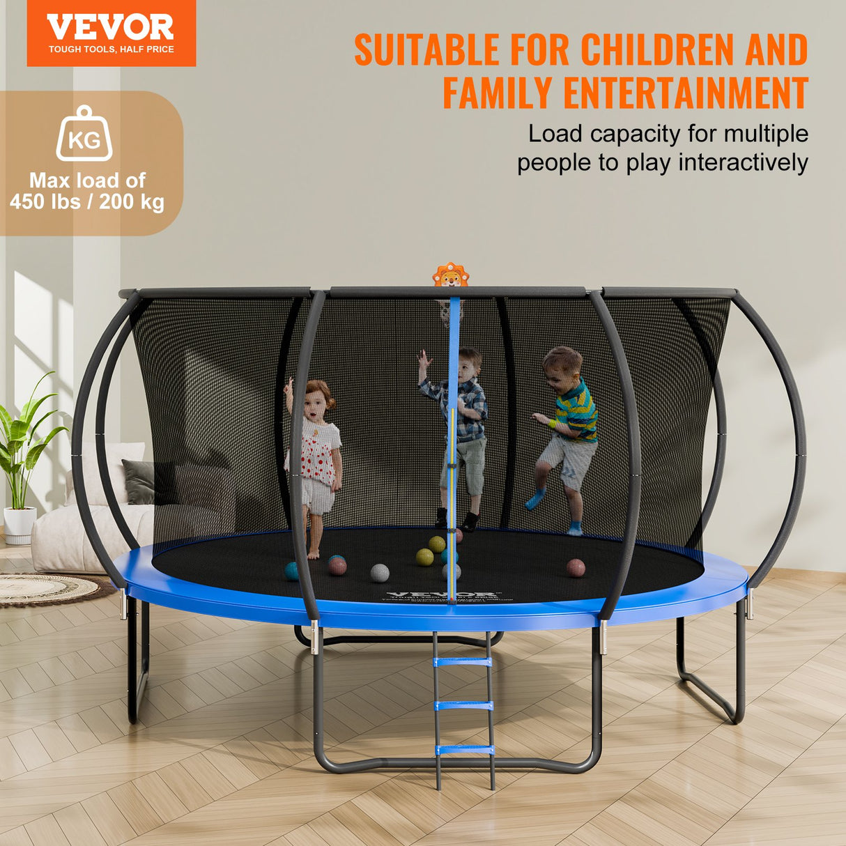 Keppel Round Trampoline with Enclosure and Ladder, 14ft