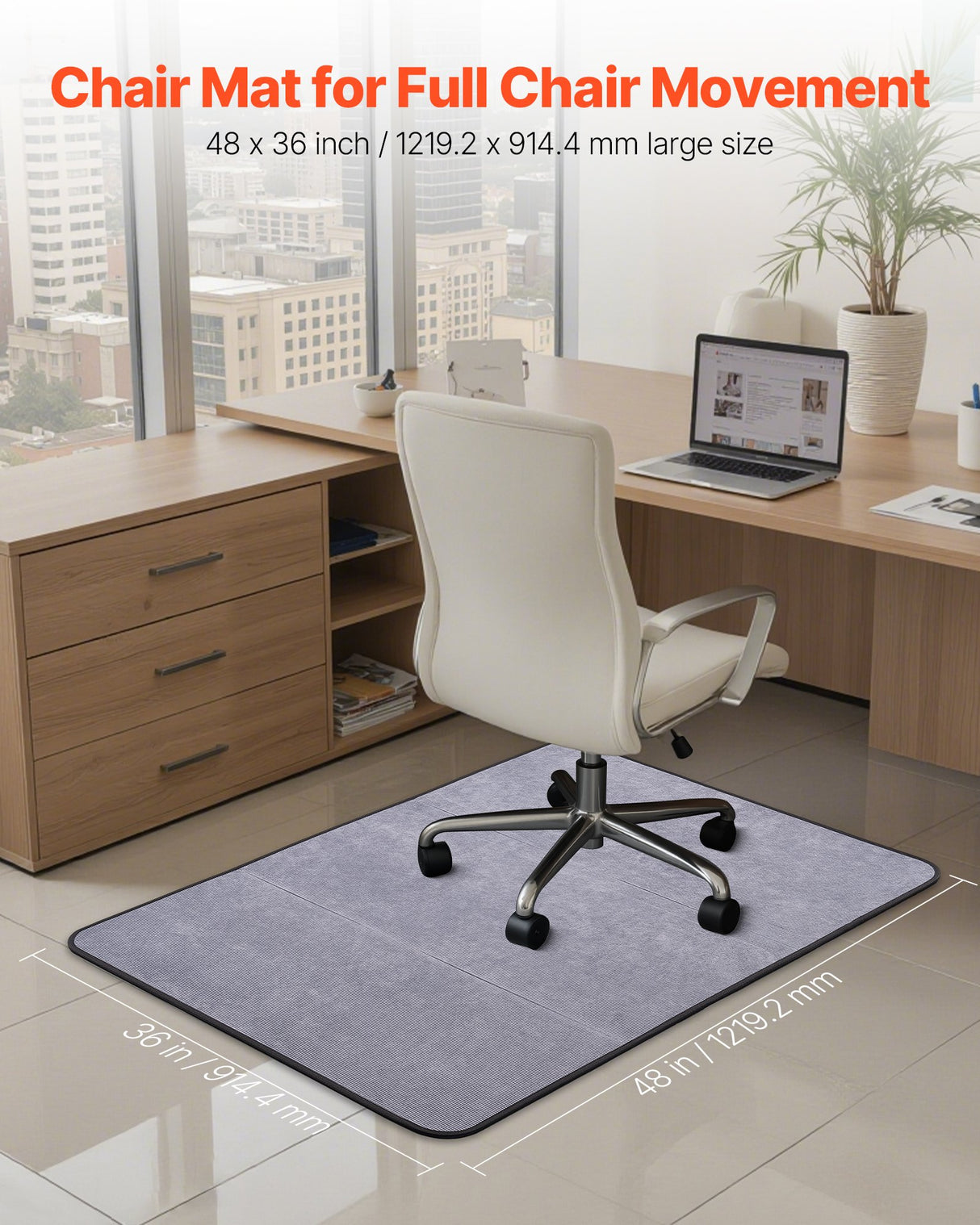 Office Chair Mat for Hard Floors, Corduroy, 915 x 1225 mm, Grey - view 2