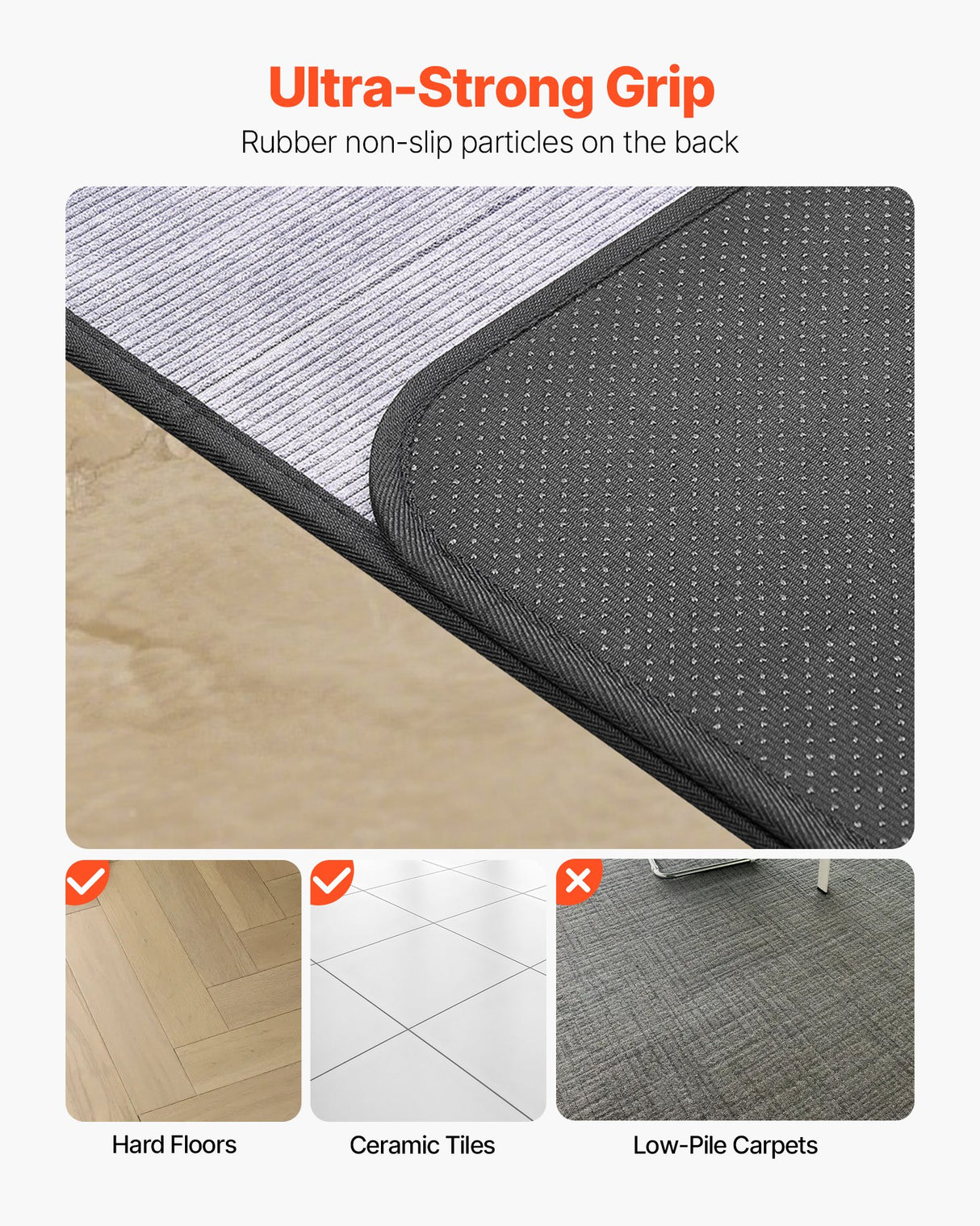 Office Chair Mat for Hard Floors, Corduroy, 915 x 1225 mm, Grey - view 3