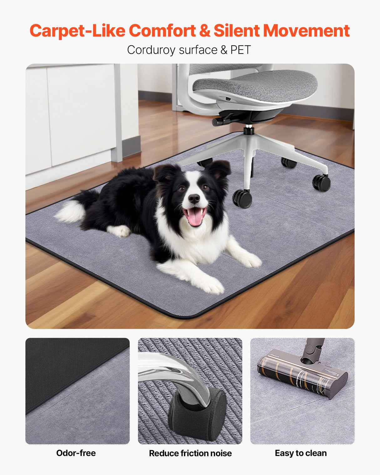 Office Chair Mat for Hard Floors, Corduroy, 915 x 1225 mm, Grey - view 5
