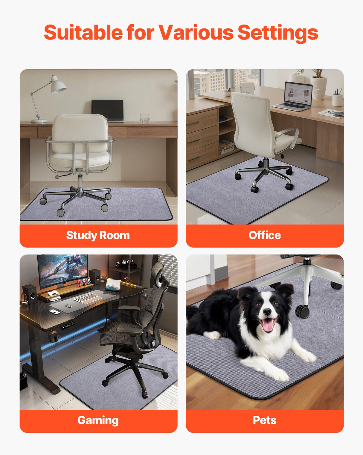 Office Chair Mat for Hard Floors, Corduroy, 915 x 1225 mm, Grey - view 6