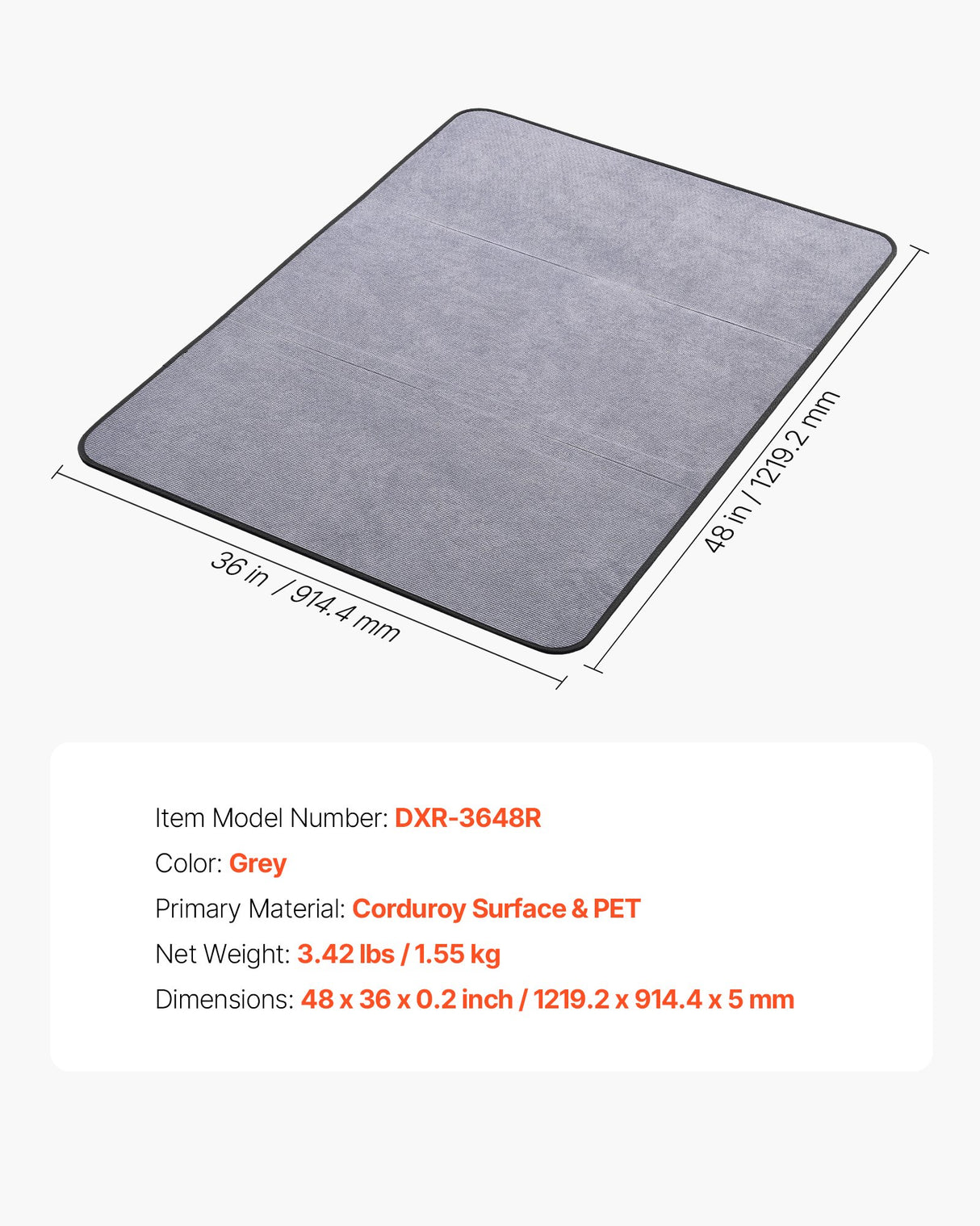 Office Chair Mat for Hard Floors, Corduroy, 915 x 1225 mm, Grey - view 7