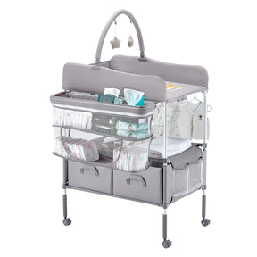 Baby Change Table with Storage Drawers and Wheels, Light Grey - view 1