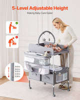 Baby Change Table with Storage Drawers and Wheels, Light Grey - view 2