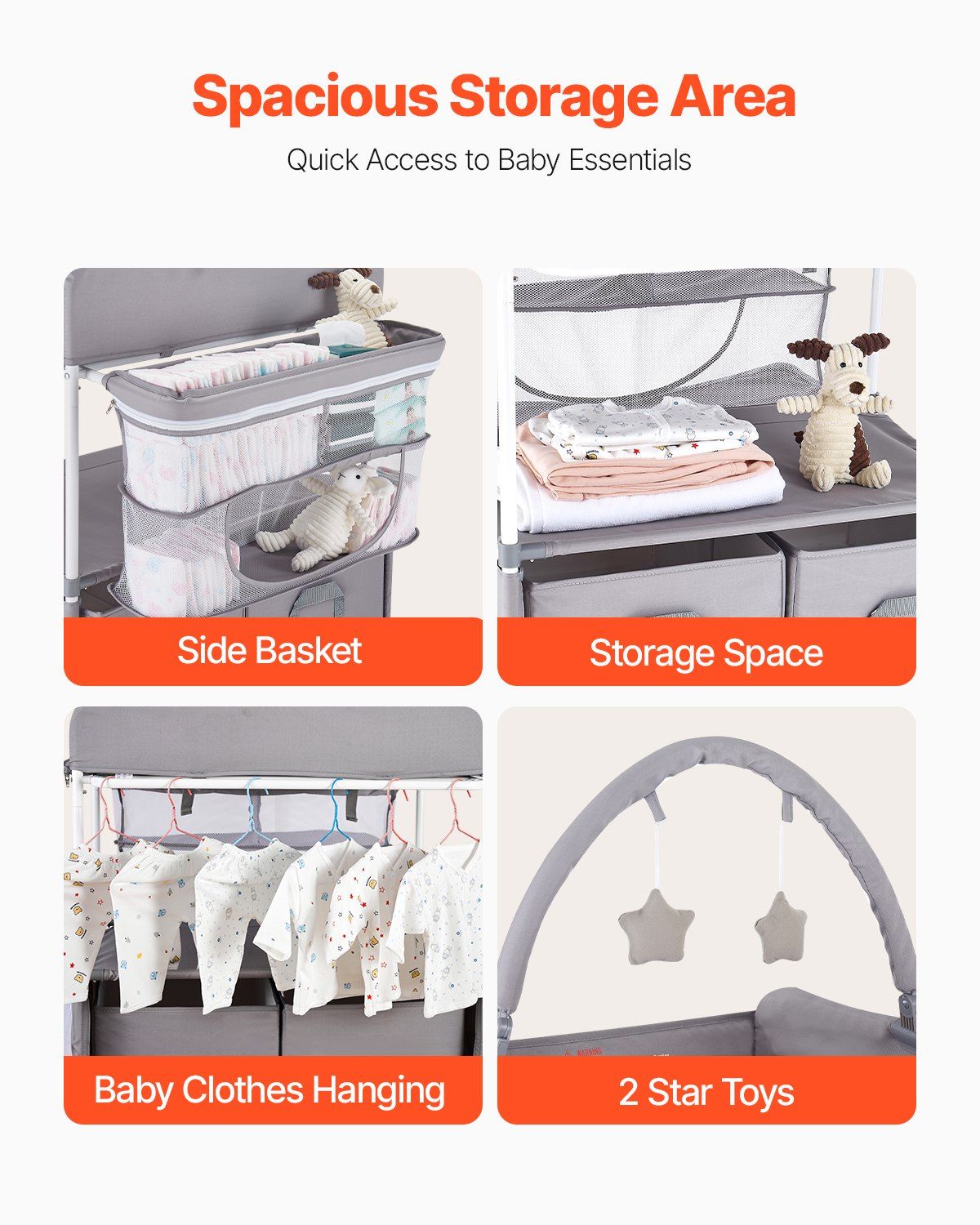 Baby Change Table with Storage Drawers and Wheels, Light Grey - view 4
