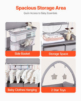Baby Change Table with Storage Drawers and Wheels, Light Grey - view 4