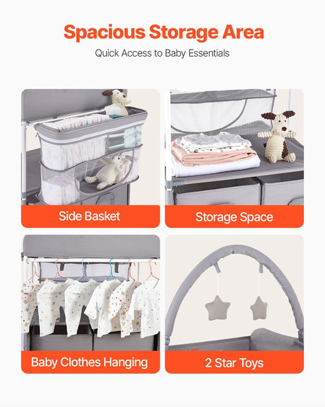 Baby Change Table with Storage Drawers and Wheels, Light Grey - view 4