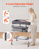 Baby Change Table with Storage and Wheels, Dark Grey - view 2