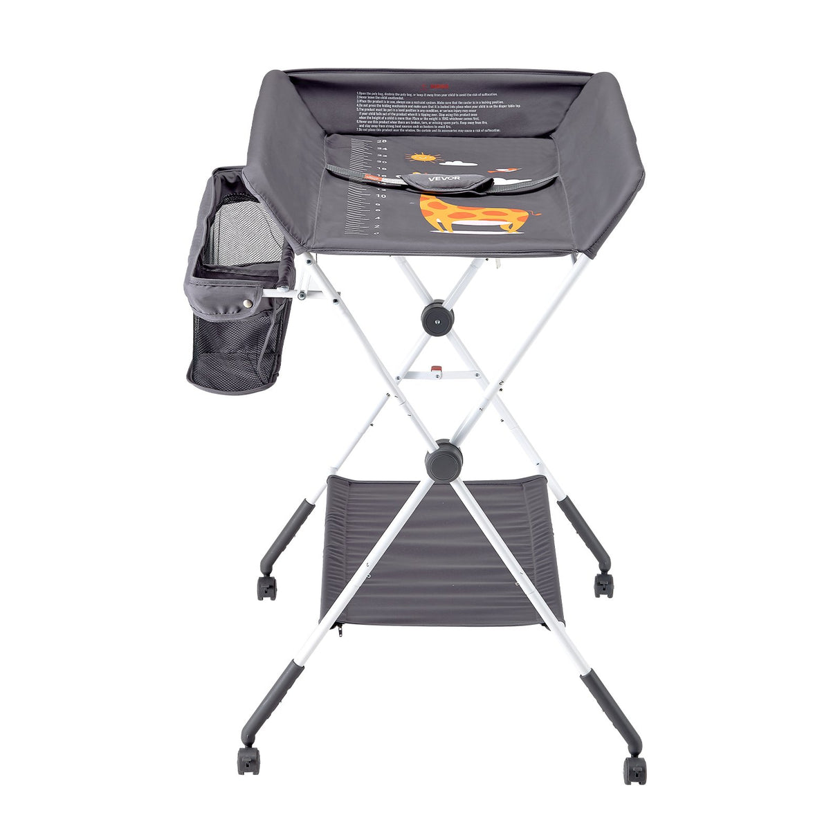 Baby Change Table with Storage and Wheels, Dark Grey - view 10