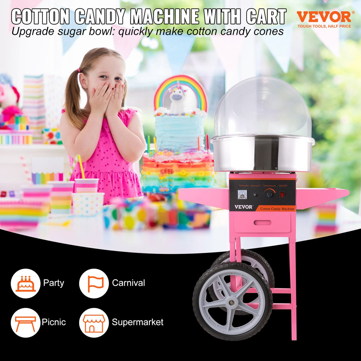 Candy storage box on the cart holding cones and floss sugar packs