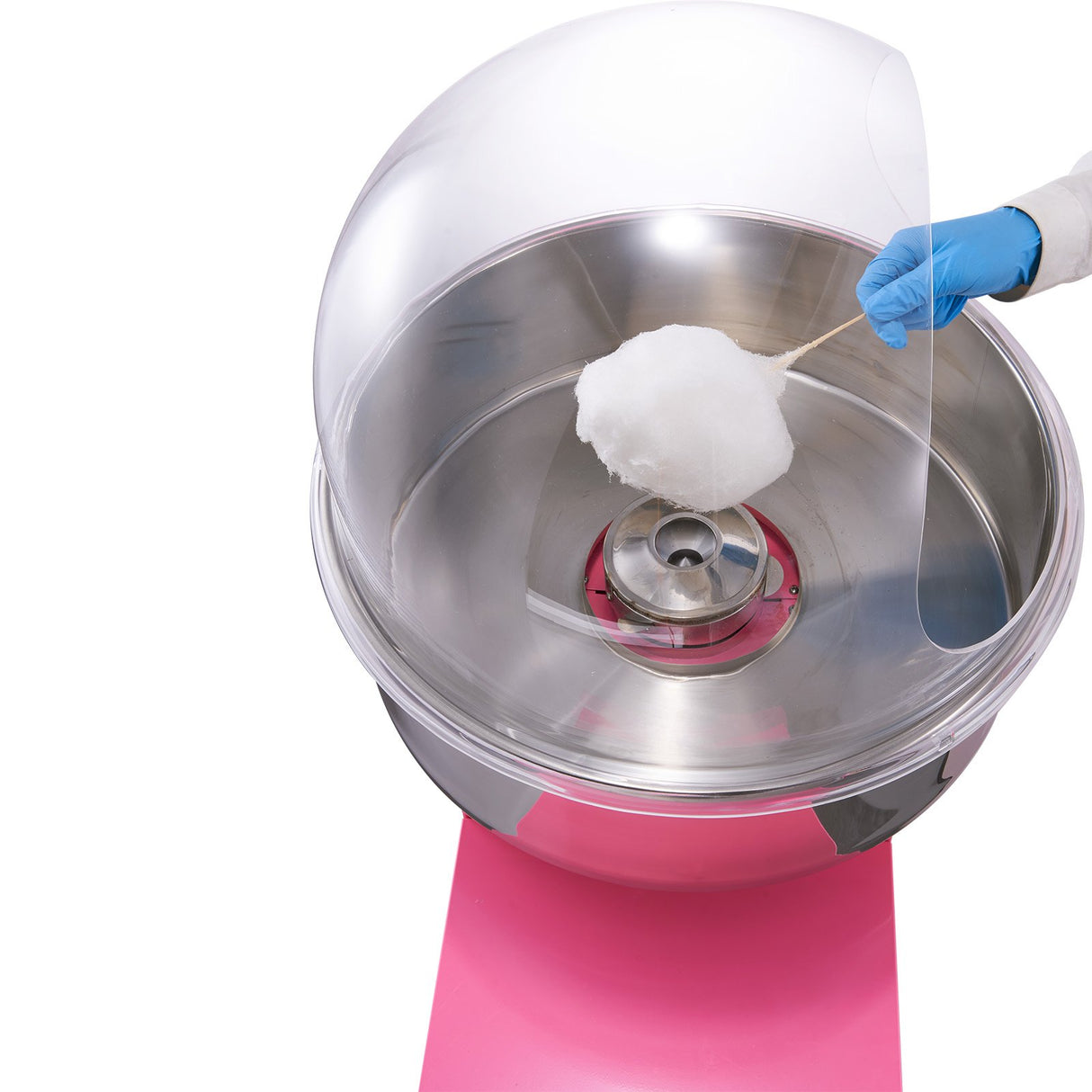 Close up of the sealed spinning head of the cotton candy machine