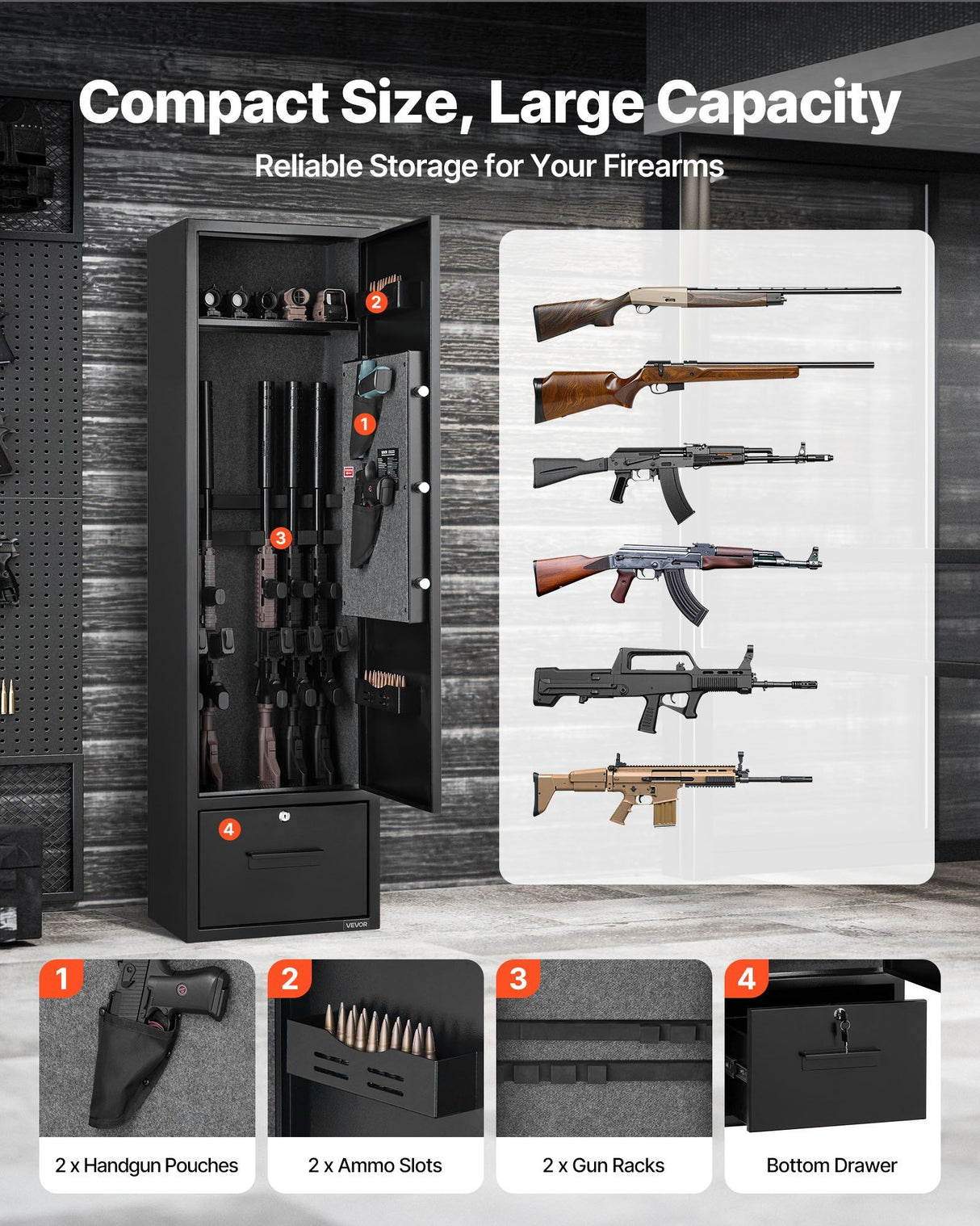 Bardolino Gun Safe, 4 Rifle Cabinet, Digital and Key Lock