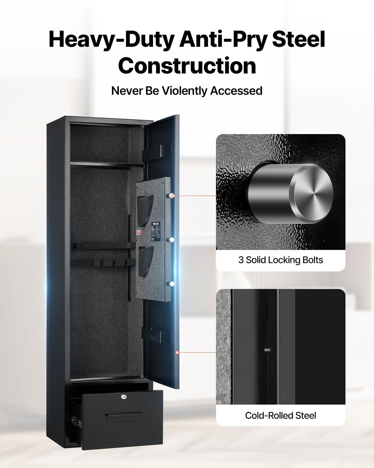 Bardolino Gun Safe, 4 Rifle Cabinet, Digital and Key Lock